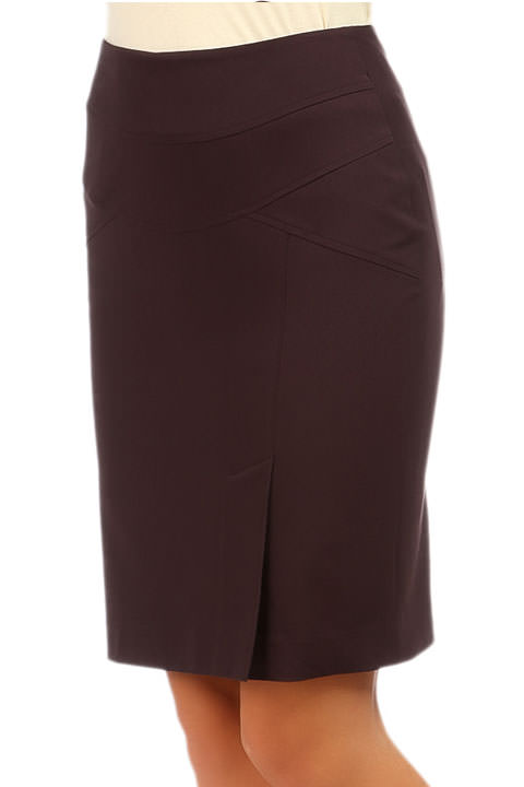 Фото товара 6593, коричневая офисная юбка с разрезом